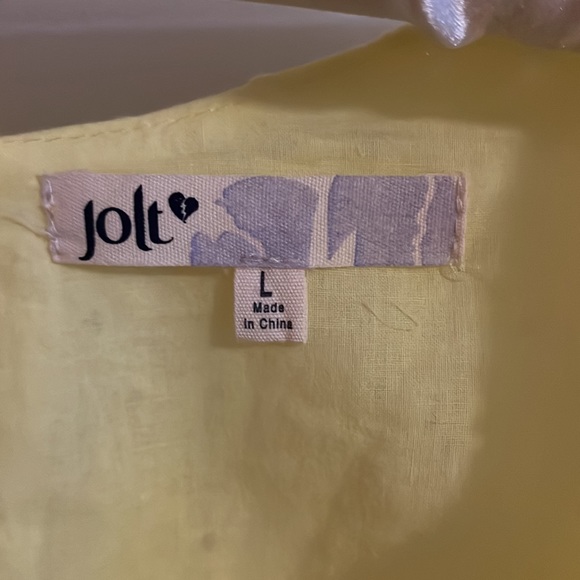 Yellow eyelet mini dress with pockets and shorts underneath and it’s lined. - Picture 3 of 4